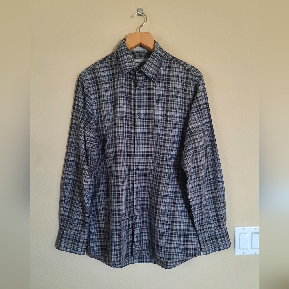Nordstrom Wrinkle Free Button Down 100% Cotton Plaid Checker Shirt